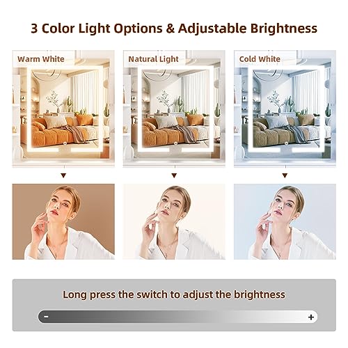 SMOOL Vanity Desk with Lighted Mirror - Makeup Vanity Table with 3 Color Light Options Adjustable Brightness, Vanity with 6 Storage Shelves, 2 Large Drawers, Vanity Set for Girls Women, White SMOOL