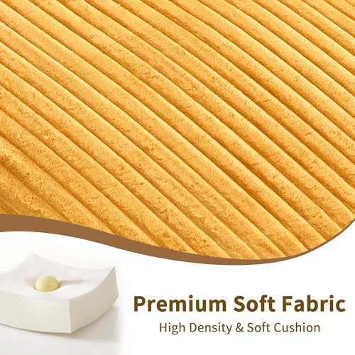 Majnesvon Modern Corduroy Fabric Sofa Bed Futon, 3 in 1 Convertible Pullout Bed Sleeper Couches with 3 Reclining Backrests, Small Sofa Chair Bed for Living Room Bedroom (Yellow) Majnesvon