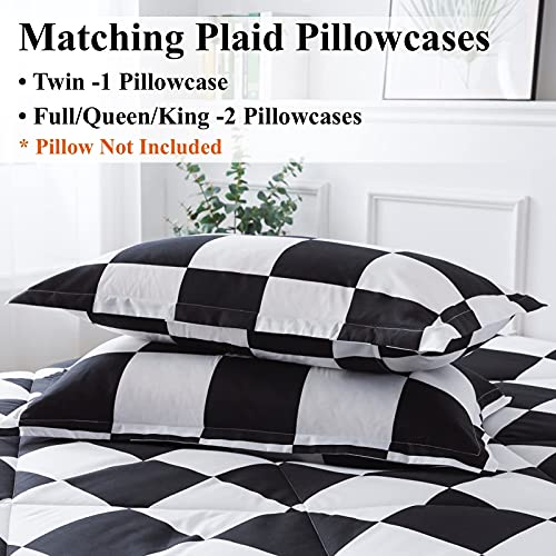 Andency Checkered Comforter Twin(66x90Inch), Black White Plaid Gingham Bed Set for Teen Boys Kids, Lightweight Microfiber Geometric Preppy Bedding, 2 Pieces Andency