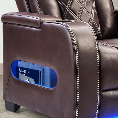CANMOV Electric Power Recliner Chair, PU Leather Home Theater Seating with Power Headrest, Electric Recliner Sofa Chair with Ambient Lighting,Cup Holders,USB & Type C Ports, Armrest Storage,Brown