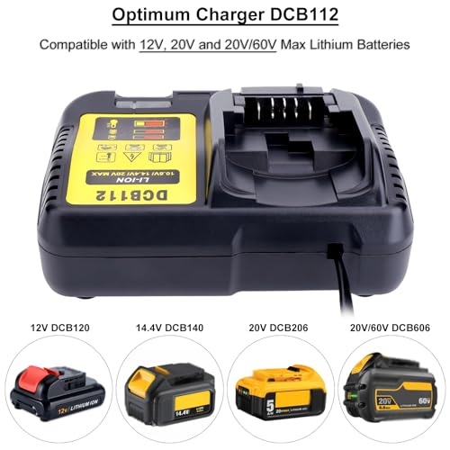 Biswaye DCB112 DCB115 20V Max Charger Charges All DCB201 DCB204 DCB606 DCB609 DCB207 DCB206 DCB203 DCB200 DCB120 DCB127 12V Max, 20V Max and 60V Max Li-Ion Cordless Tool Battery Packs Biswaye