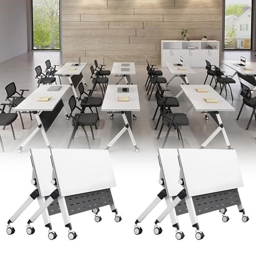 MOFGOE Folding Conference Table, Mobile Training Table with Silent Wheels, Large Wood Training Table, Meeting Mobile Combined Desk, for Office Conference Room Classroom, Modular,4 Pack,47x20x30 Inch MOFGOE