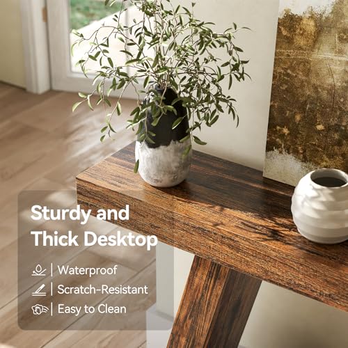 LITTLE TREE 55-Inch Sofa Table with Storage, Farmhouse Console Table for Home, Rectangular Wooden Entryway Furniture for Living Room, Bedroom, Office, Hallway, Brown LITTLE TREE