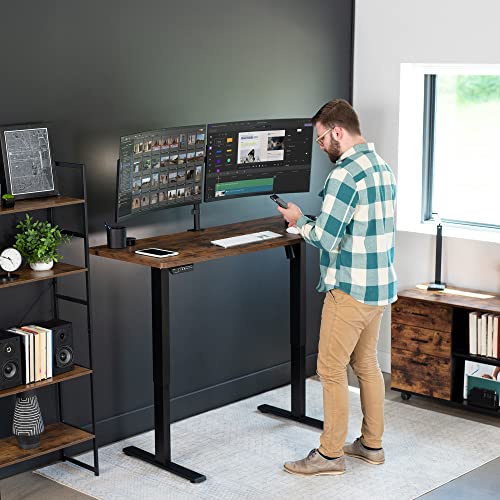 VIVO Electric Height Adjustable 60 x 24 inch Memory Stand Up Desk, Rustic Vintage Brown Solid One-Piece Table Top, Black Frame, Standing Workstation with Preset Controller, 1B Series, DESK-KIT-1B6N VIVO