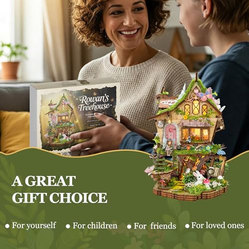 LoreNook Book Nook Kits for Adults, DIY Miniature House with Warm LED Lights, Fantasy Treehouse Booknook, Bookshelf Decor Gifts for Friends - Rowan's Tree House