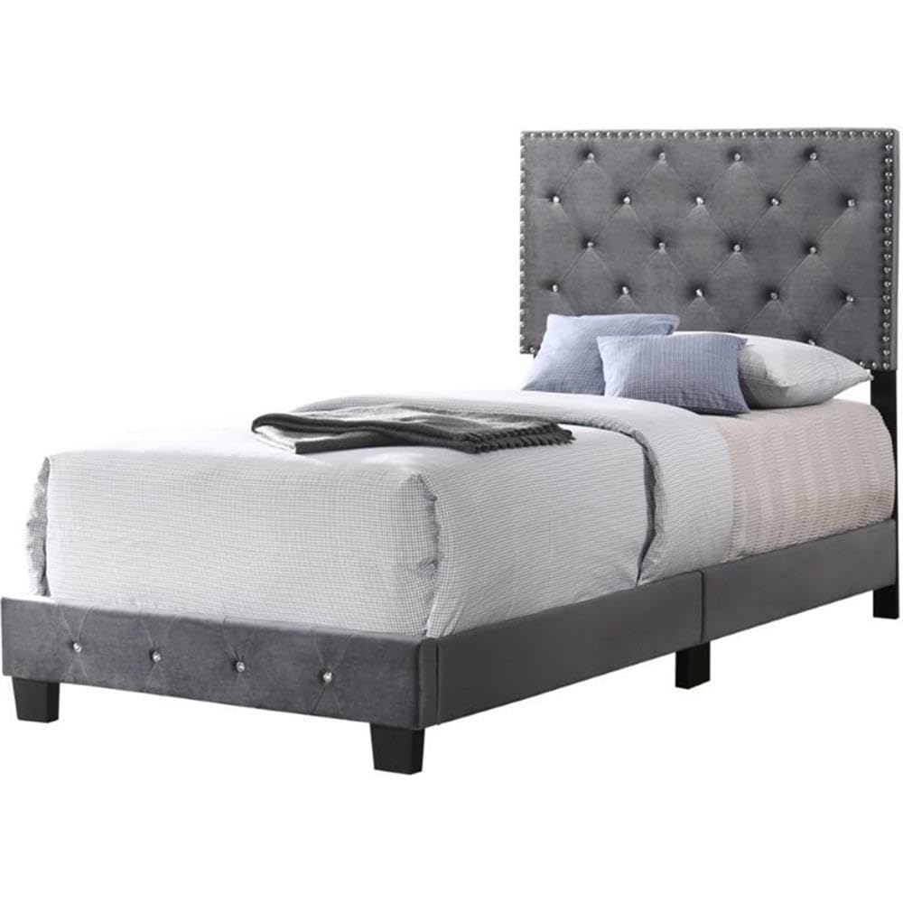 Glory Furniture Suffolk Velvet Upholstered Twin Bed in Gray Glory Furniture