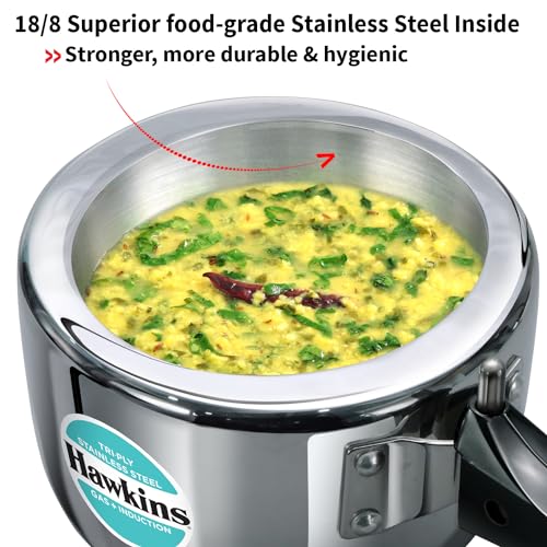 HAWKINS Triply Stainless Steel Pressure Cooker, Inner Lid Induction Cooker, (HSST15) 1.5 litres Silver HAWKINS