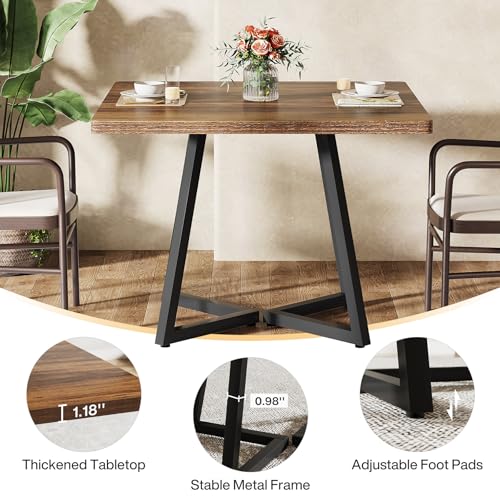 Tribesigns Square Commercial Dining Table Set of 6, 31.5" Heavy Duty Dinner Table with Metal Base, Wooden Kitchen Table for Restaurant, Cafe, Bakery, School, Apartment, Rustic Brown & Black Tribesigns