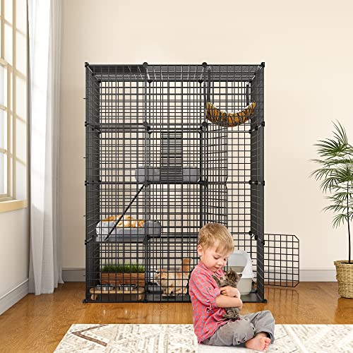 YITAHOME Large Cat Cage Indoor Enclosure Metal Wire 4-Tier Kennels DIY Cat Playpen Catio with Large Hammock for 1-3 Cats YITAHOME
