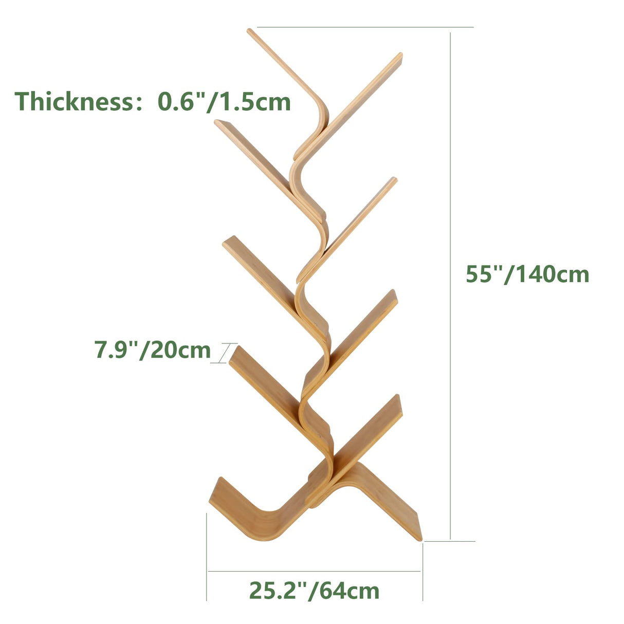 briteman 8-Tier Floor Bamboo Tree Bookshelf, Modern Standing Bookcase Office Book Storage Creative Curved Rack Organizer Shelves, Book Shelf Space Saver for Home Living Room Corner Bedroom briteman