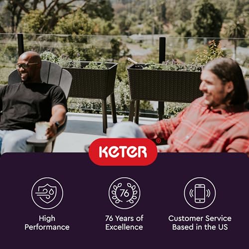 Keter Splendor 31.7 Gallon Raised Garden Bed with Self Watering Planter Box and Drainage Plug-Perfect for Growing Fresh Vegetables, Flowers and Herbs, Brown Keter