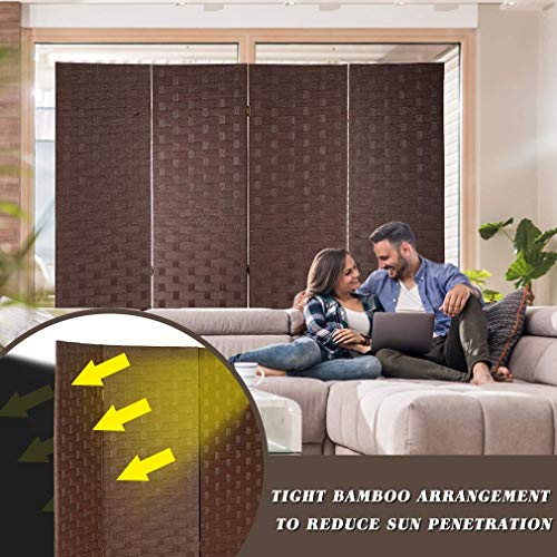 Room Dividers and Folding Privacy Screens 4 Panel 6 ft Foldable Portable Room Seperating Divider, Handwork Wood Mesh Woven Design Room Divider Wall, Room Partitions and Dividers Freestanding, Brown Dkeli