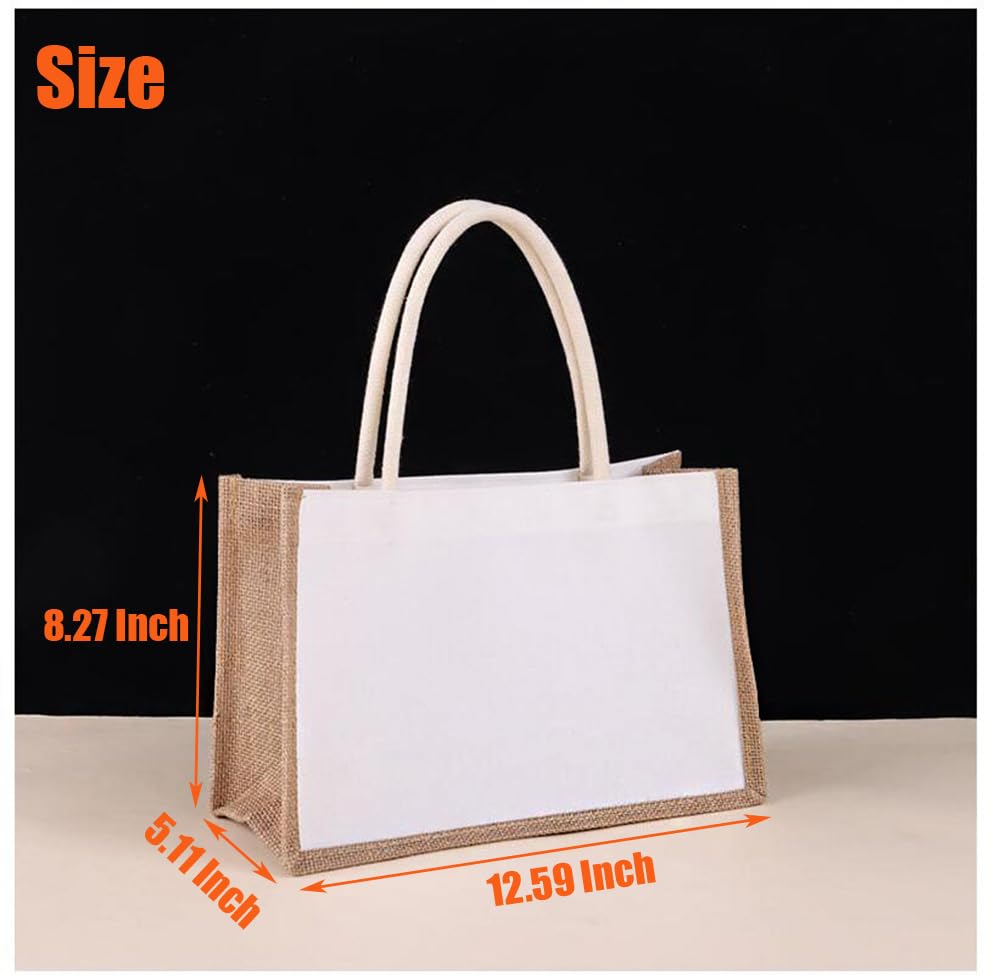 E-Found 20 Pack Burlap Tote Bags Jute Tote Bags Sublimation blank Tote Bags Reusable Water Resistant Beach Bag Blank Canvas Grocery Bag for Women Bridesmaid Wedding Gift DIY 12.6 x 8.3 x 5.1 Inch E-Found