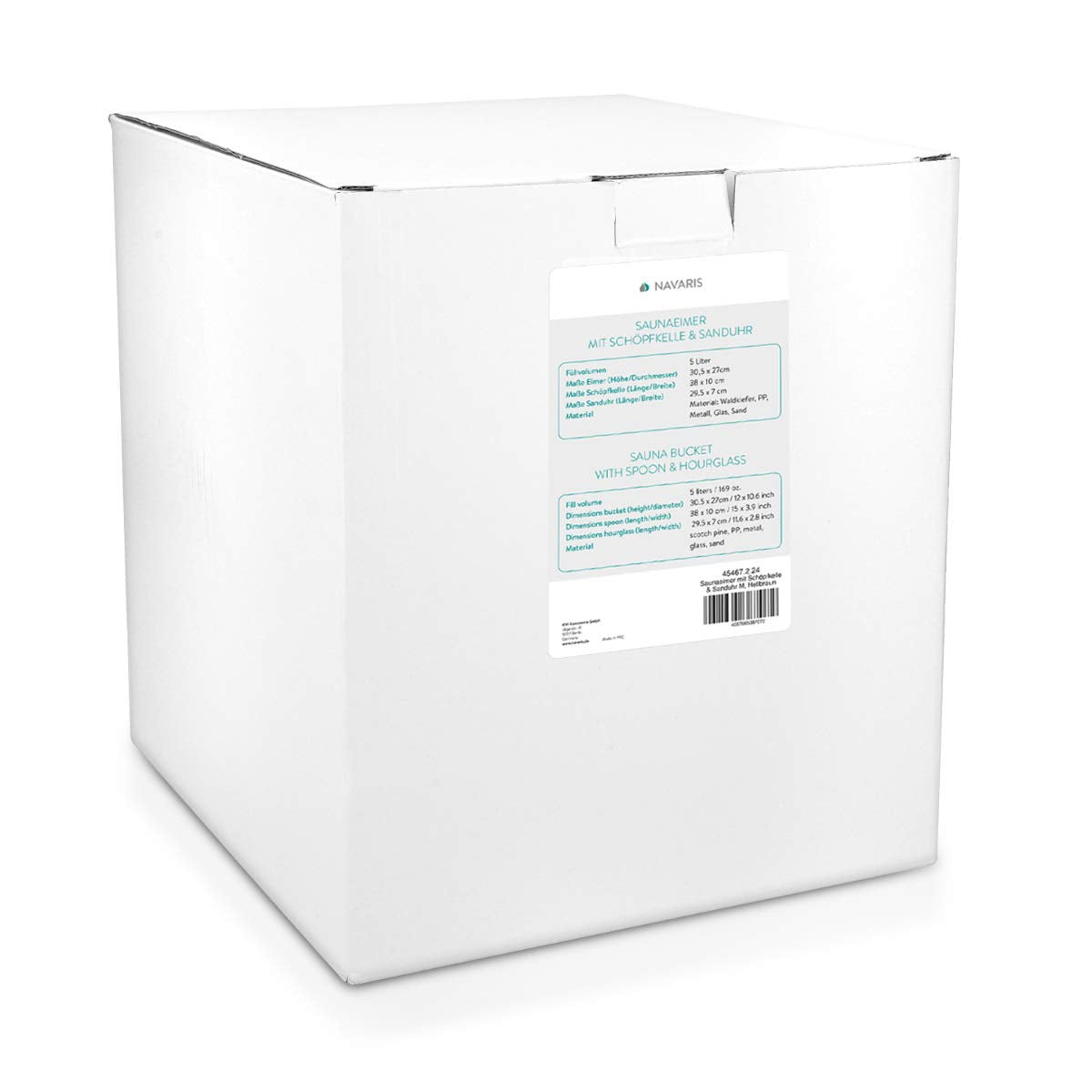 Navaris Wooden Sauna Bucket with Ladle - Essential Spa Accessory for Steam Room with 1.3 Gallon Pine Wood Bucket, Plastic Liner, Ladle, Sand Timer Navaris