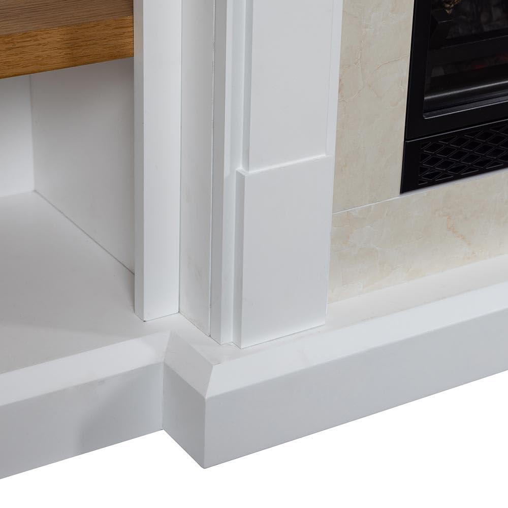 Country Living Belhaven 74 Inch Bookcase Mantel Package | 23 Inch Smart Electric Fireplace Insert Heater w/Remote | Warm Walnut Shelving | Marble or White Trim | Alexa & Google | Multi-Color Flames Country Living