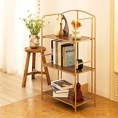 Crofy 3-Tier Gold Folding Bookshelf - Versatile Metal Bookcase for Stylish Storage Crofy