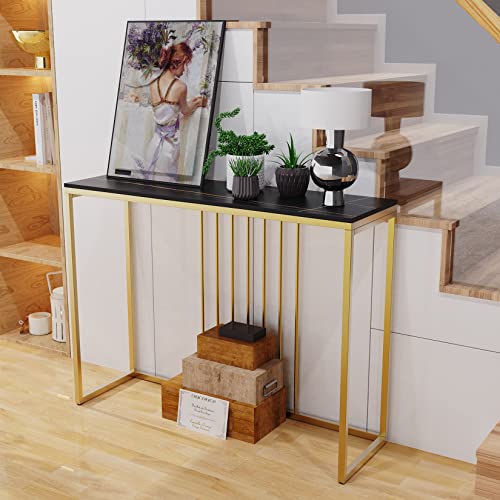 Wisfor Sintered Stone Entryway Console Table: Black Marble Tabletop Long Table with Golden Frame - Narrow Side Table Behind Sofa for Hallway Foyer, 40x12x31 inch Wisfor