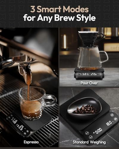 Maestri House S3 Coffee Scale with Timer, 3kg/0.1g Rechargeable Digital Scale, 3 Brew Modes, Adjustable Ratios & Flow Rate Display, Barista-Grade for Pour-Over, Espresso, French Press – Black