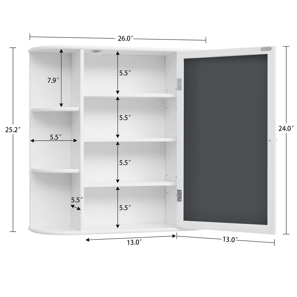 Iwell Bathroom Medicine Cabinet with Mirror, Bathroom Wall Cabinet with 2 Adjustable Shelves & 6 Open Shelves, Medicine Cabinet Organizer, Bathroom Cabinet Wall Mounted, White Iwell