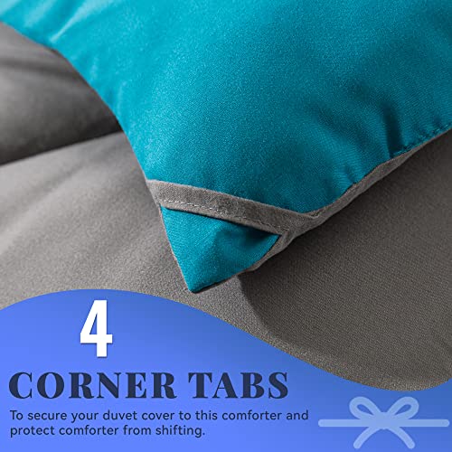 Cosybay Down Alternative Comforter (Algiers Blue/Dark Grey, Full) - All Season Soft Quilted Full Size Bed Comforter - Duvet Insert with Corner Tabs -Winter Summer Warm Fluffy, 82x86inches Cosybay