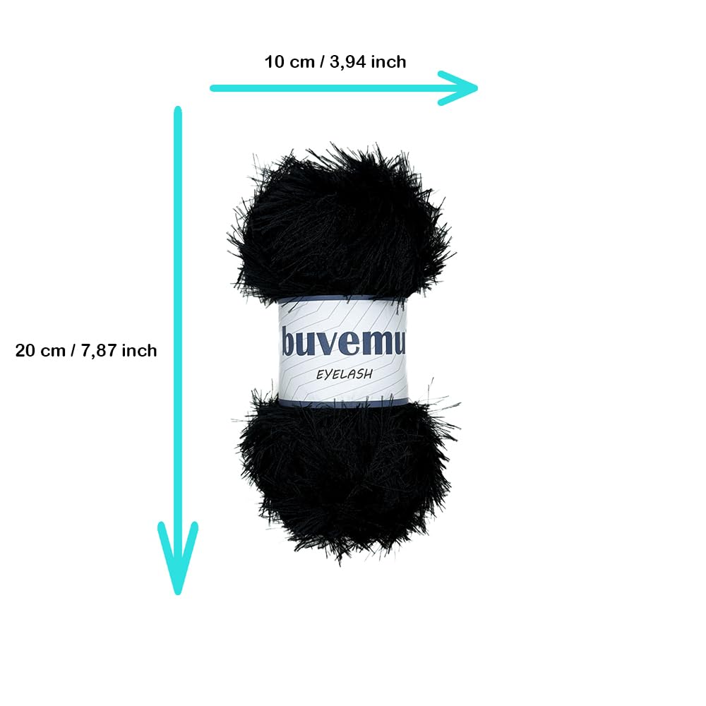 Buvemu Eyelash Fun Fur Yarn 100 Gram (3.53 Ounces) 175 Yards (160 Meters) (Black) buvemu