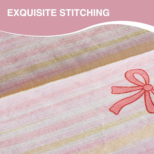 A Nice Night Zipper Bedding Pink Bow Printed on Colorful Rainbow Background Zippered Kids Comforter Set,Seersucker Chic Style Ultra Soft,Twin A Nice Night