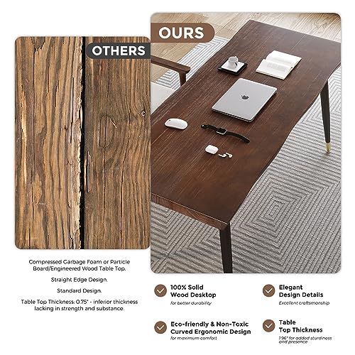 Sihtengxxhongs Modern Simple Style 55" Standing Desk Study Computer Desk - Black Metal Frame, Solid Wood Planks, for Home Office Bedroom Sihtengxxhongs