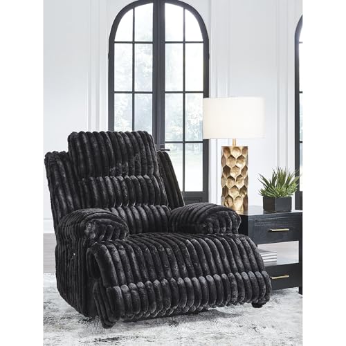 Signature Design by Ashley Higgesbee Modern Power Recliner with USB Port and Pillow-Top Armrest, Black