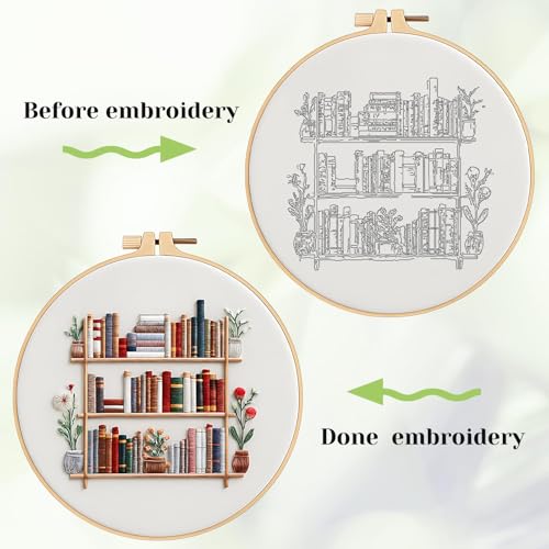 CZFSWT Embroidery Kit, Mini Embroidery Kit for Beginners, Complete Embroidery Starter Kit with Instructions, 20cm Bamboo Embroidery Hoop, Beginner Embroidery Kit for DIY Gifts and Home Decor