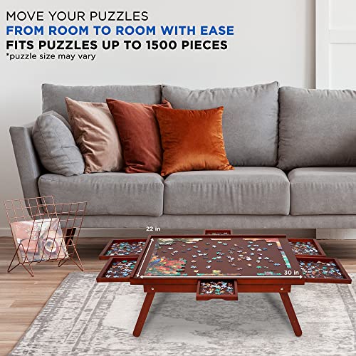 Jumbl 1000-Piece Puzzle Board Rack w/Cover | 23” x 31” Jigsaw Puzzle Table w/Legs 6 Removable Storage Sorting Drawers | Smooth Plateau Fiberboard Work Surface & Reinforced Hardwood | Games & Puzzles Jumbl