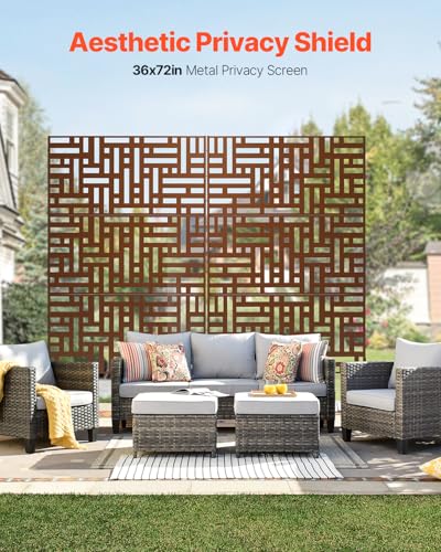 VEVOR Metal Privacy Screen, 36" W x 72" H, Outdoor Privacy Screens & Panels, Freestanding Outdoor Divider with Stand, 3-Panel Decorative Garden Steel Privacy Fence for Balcony Patio Indoor Room Brown VEVOR