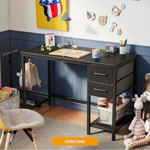 CubiCubi Computer Desk with 2 Drawers, 40 Inch Small Home Office Desk with Storage Study Writing Table, Modern Black CubiCubi
