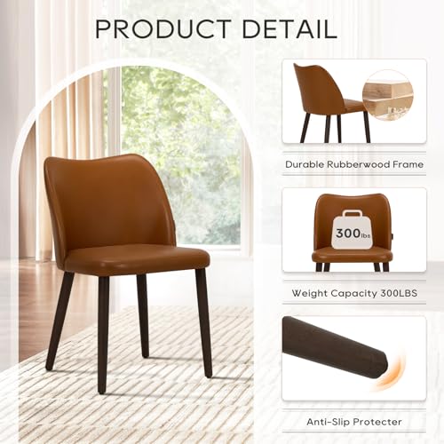 COLAMY Upholstered Dining Chairs Set of 4, Modern PU Leather Dining Room Kitchen Side Chair with Padded Seat and Wood Legs Restaurant/Cafe,Light Brown COLAMY