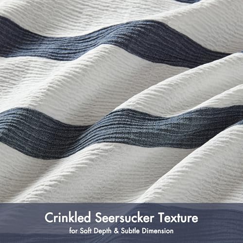 Madison Park Essentials Striped Comforter Set Twin Size, Yarn-Dyed Reversible Comforter with Minimalist Stripes, Crinkled Texture Bedding Set for All-Season Lightweight Warmth, Merritt Blue Madison Park