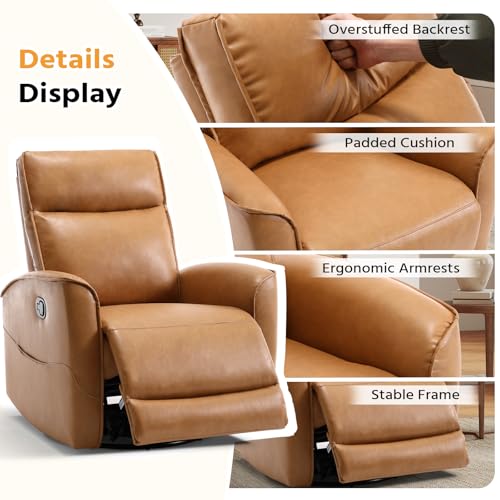 HAOMARKETS Swivel Rocker Recliner Chair, Manual Faux Leather Glider Rocking Recliners for Adults, 360° Swivel Nursery Reclining Sofa with Storage Pocket