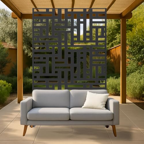 Metal Privacy Screen Room Divider, 72" h x 47" w Freestanding Decorative Panel, Rustproof Steel Indoor Outdoor Privacy Fence for Patio, Balcony, Garden, Living Room, Office & Sunroom GAOMON