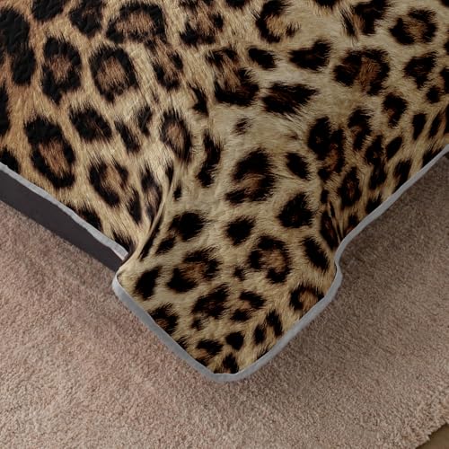 HOSIMA Leopard King Size Quilt,Brown Lightweight Animal Themed Cheetah Bedding Set,Leopard Print Soft Summer Quilts King for Adults Bedroom Decor with 2 Pillowcases. HOSIMA