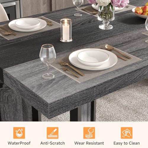 knoworld Industrial Dining Table for 6-8 People, 71" Large Long Wooden Kitchen Table with Sturdy Metal Frame & Brown Finish, Rustic Style Rectangular Dinner Table for Dining Room, Kitchen (Oak Gray) knoworld