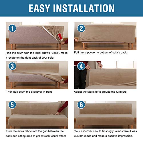 H.VERSAILTEX Real Velvet Futon Cover Armless Sofa Covers Sofa Bed Covers Stretch Futon Couch Cover Sofa Slipcover Furniture Protector Thick Soft Velvet Fabric Form Fitted Stay in Place, Camel H.VERSAILTEX