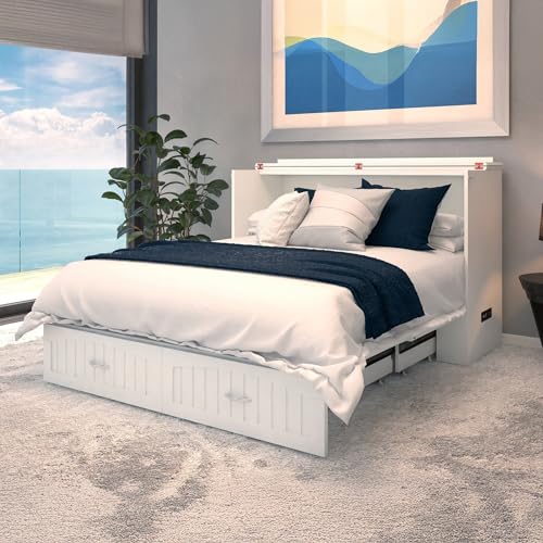 AFI, Southampton Murphy Bed Chest Queen with 6" Mattress, Storage Drawer & Built-in USB Charger, White AFI