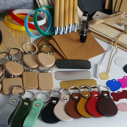 Leafcraft 218PCS Laser Engraving Material Explore Kit, 31 Kinds Laser Cutting Engraving Accessories Include Acrylic, Metal, Wood, Felt, PU Leather, Cork, Rock, Rubber for Engraver Machine DIY Crafting leafcraft