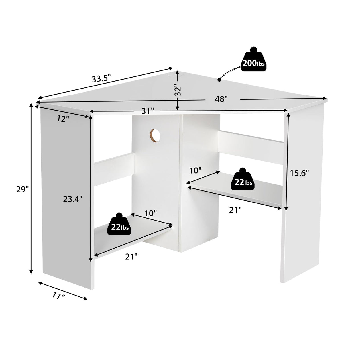 Tangkula White Corner Desk - 90 Degrees Triangle for Computer, Small Space, Bedroom, Makeup Vanity Desk with Storage Shelves & CPU Stand, Space Saving Writing Desk Tangkula