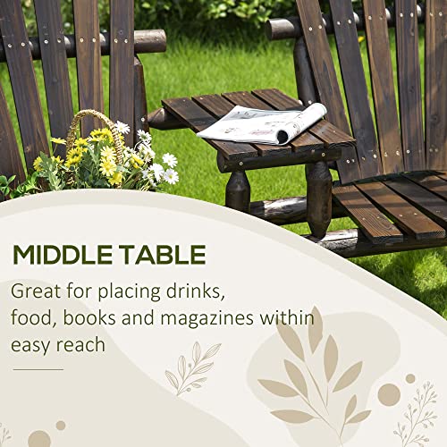 Outsunny Wooden Porch Swing with Stand, 2-Seat Patio Swing Chair with Center Table, for Garden, Poolside, Backyard Outsunny
