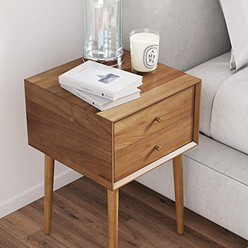 Nathan James 32704 Harper Mid-Century Oak Wood Nightstand with 2-Drawers, Small Side End Table with Storage, Brown Nathan James
