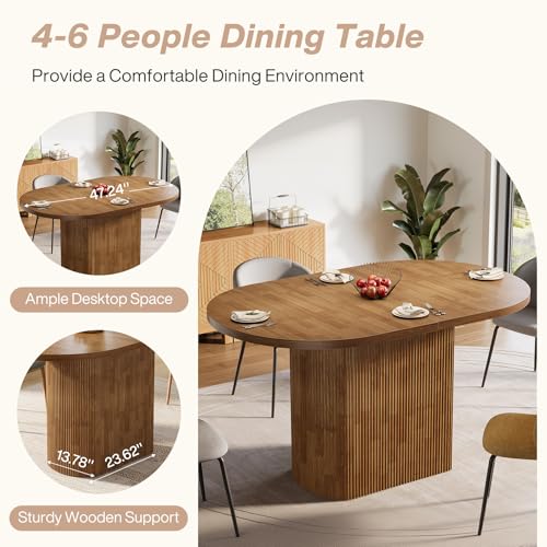 Tribesigns 47.24 Inch Oval Dining Table for 4, Rustic Wooden Kitchen Table with Wooden Base, Small Dinner Table for Dining Room, Kitchen, Living Room, Brown Tribesigns