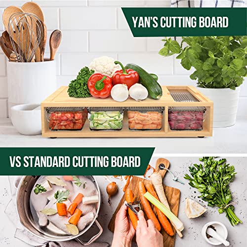YANs Bamboo Cutting Board with Containers for Easy Meal Prep - Chopping Board Set -Extra Large Space Saving Cutting Board Set with Juice Groove to Keep Your Kitchen Tidy Yans