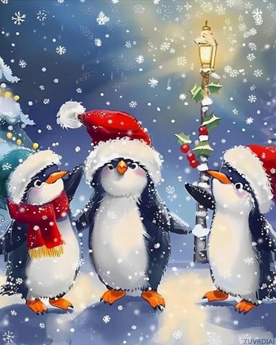 ZUVRDIAI Penguin Christmas Day Funny Paint by Numbers Kits for Adult Canvas Oil Painting for Home Wall Decor 16x20inch Without Frame ZUVRDIAI
