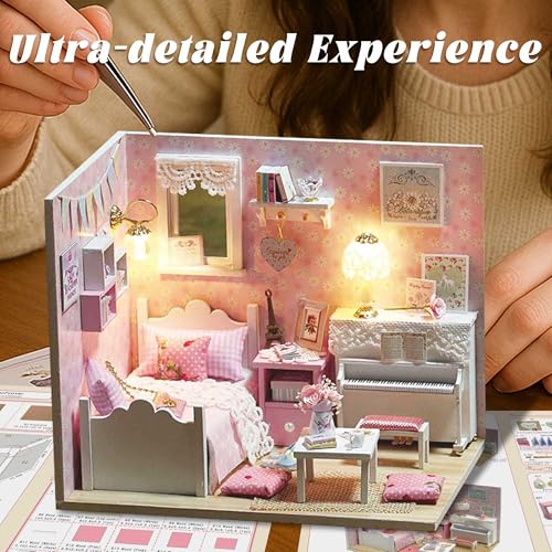 Flever DIY Miniature House Kit, Tiny Home Kit with LED Light, Mini House Build Craft Kits for Adults and Teens, Home Decor Creative Gift for Family/Friends (Sunny Princess)