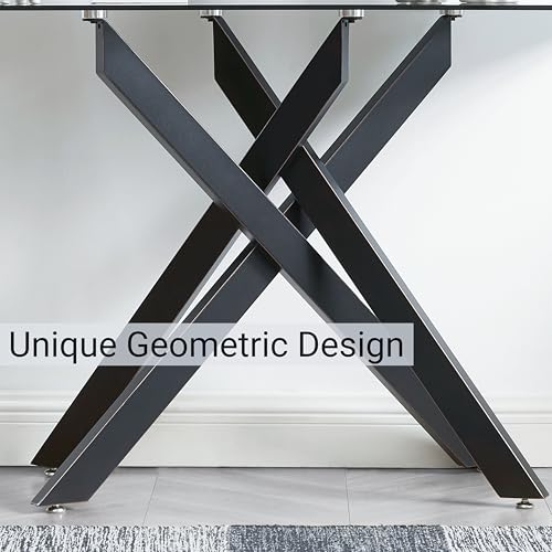 Edwin's Choice Black Glass Console Table Narrow Sofa Table with Grey Tempered Glass Top and Black Metal Tubular Legs with Gold Rim, 45”Lx18”Wx30”H Edwin's Choice