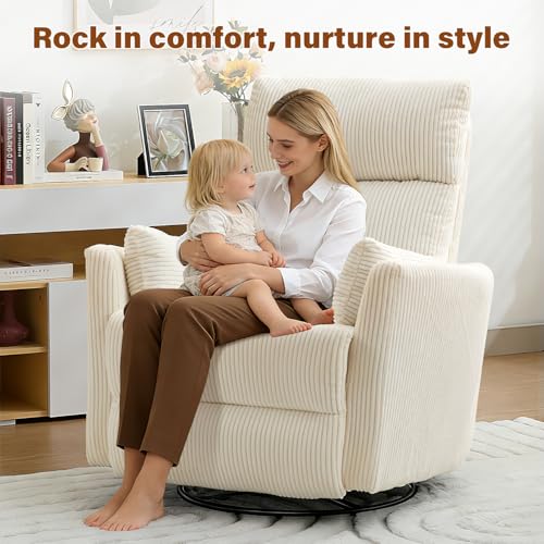 BOSMILLER 360ยฐ Swivel Recliner Chair,Nursing Rocking Chair with 2 Pillows for Adutlts,Comfy Rocker Recliners with High Back for Nursery,Living Room,Bedroom
